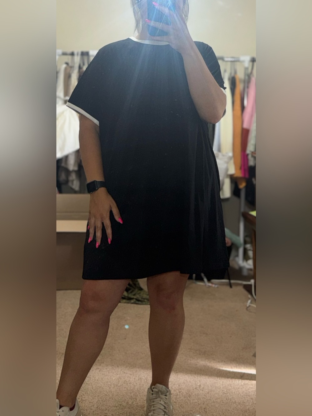 SHEIN Black Short Sleeve Mini Dress with White Trim